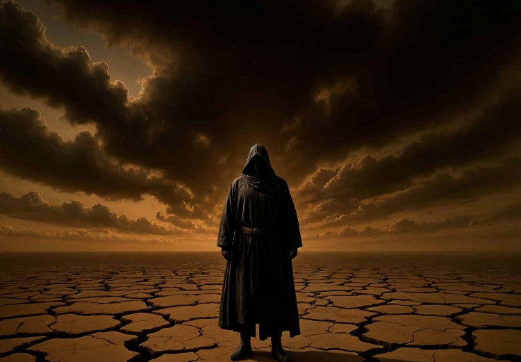 Lone Figure in a blasted landscape