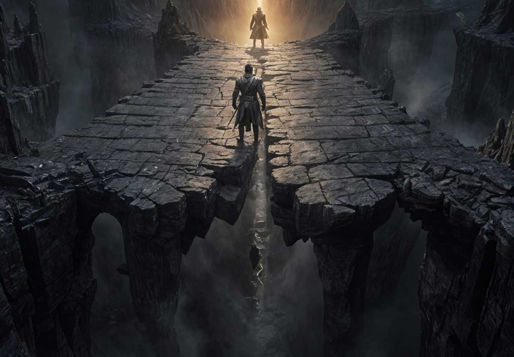 Two figures over a chasm