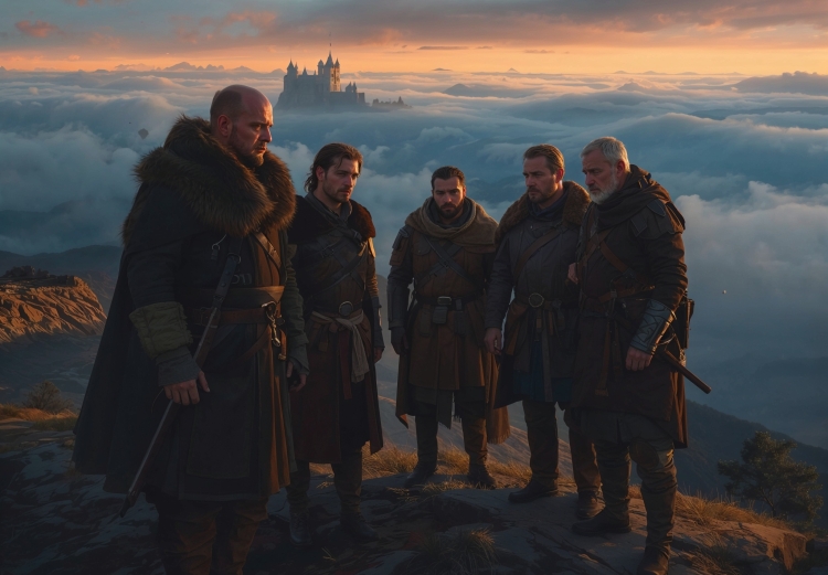 Five adventurers on a mountaintop
